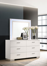 Felicity 6-Drawer Dresser with LED Mirror - White High Gloss