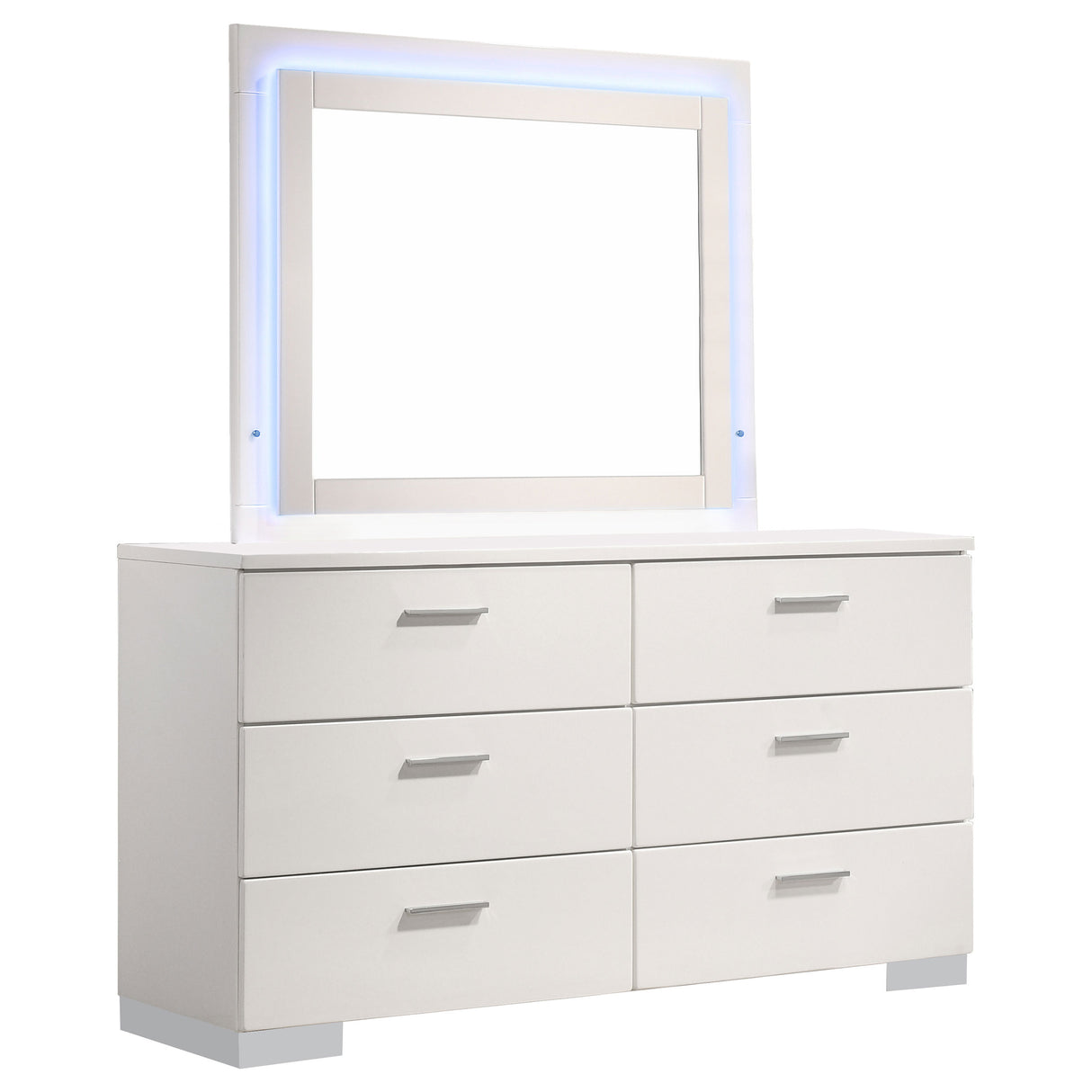 Felicity 6-Drawer Dresser with LED Mirror - White High Gloss