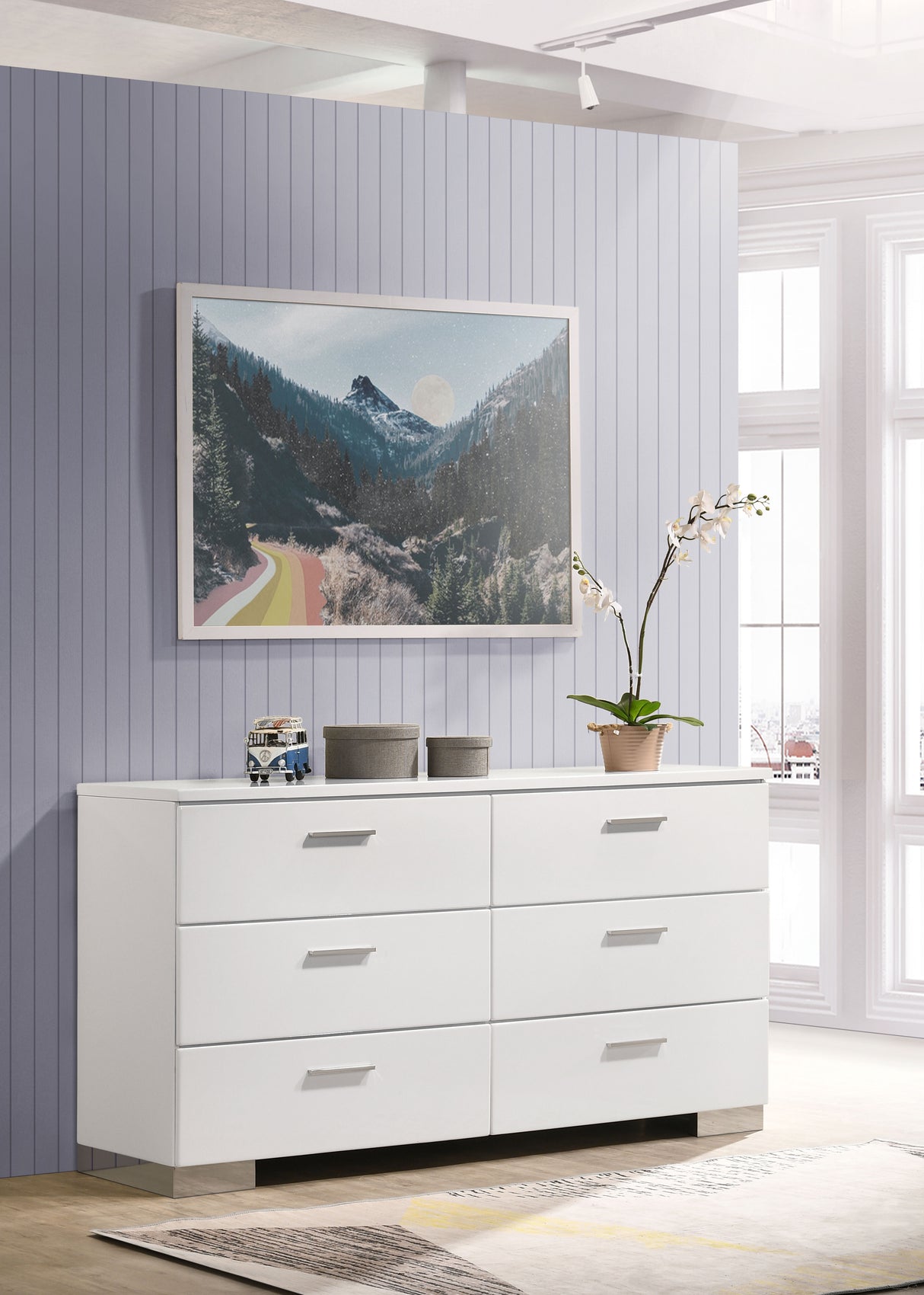Felicity 6-Drawer Dresser White High Gloss