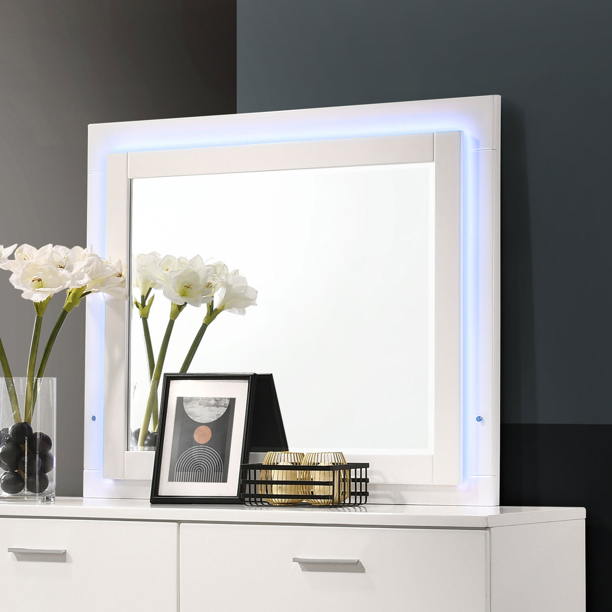 Felicity White High Gloss LED Dresser Mirror