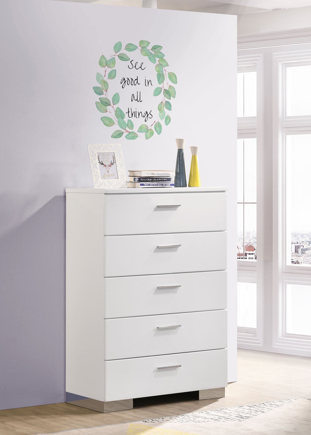 Felicity 5-Drawer Chest - White High Gloss