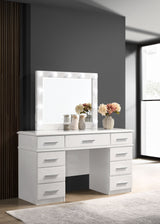 Felicity 9-Drawer Vanity Table with Lighted Mirror, White Gloss