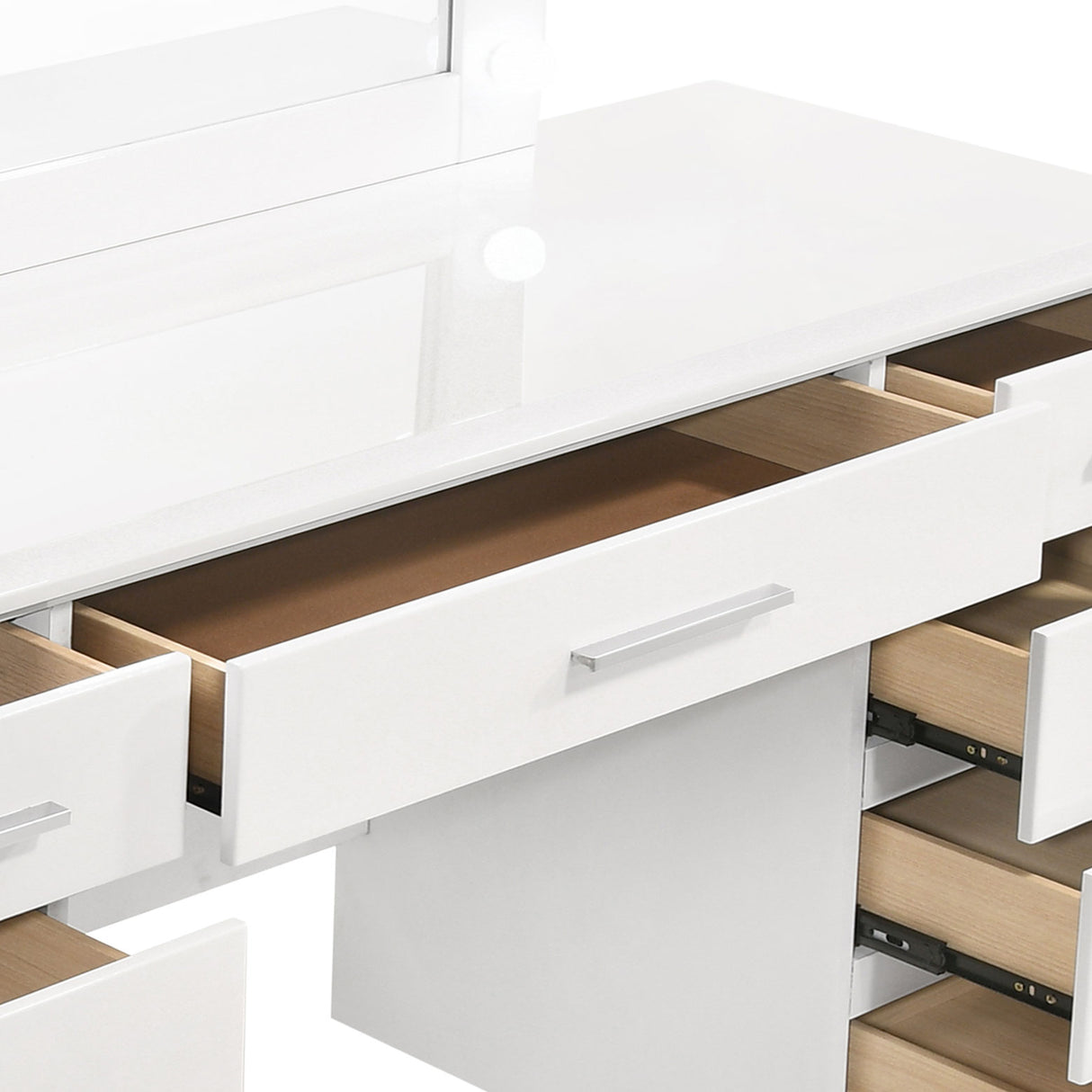 Felicity 9-Drawer Vanity Table with Lighted Mirror, White Gloss