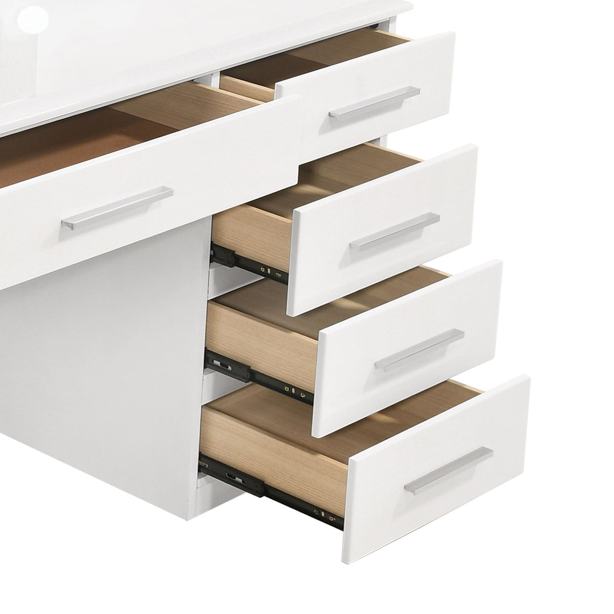 Felicity 9-Drawer Vanity Table with Lighted Mirror, White Gloss