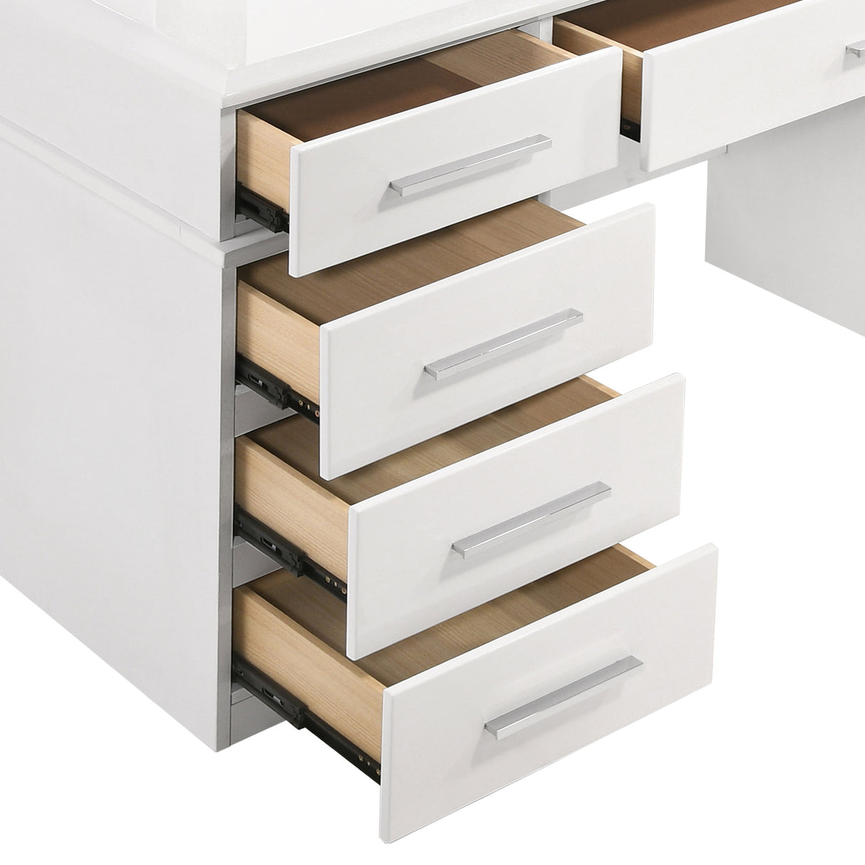 Felicity 9-Drawer Vanity Table with Lighted Mirror, White Gloss