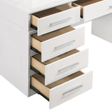 Felicity 9-Drawer Vanity Table with Lighted Mirror, White Gloss