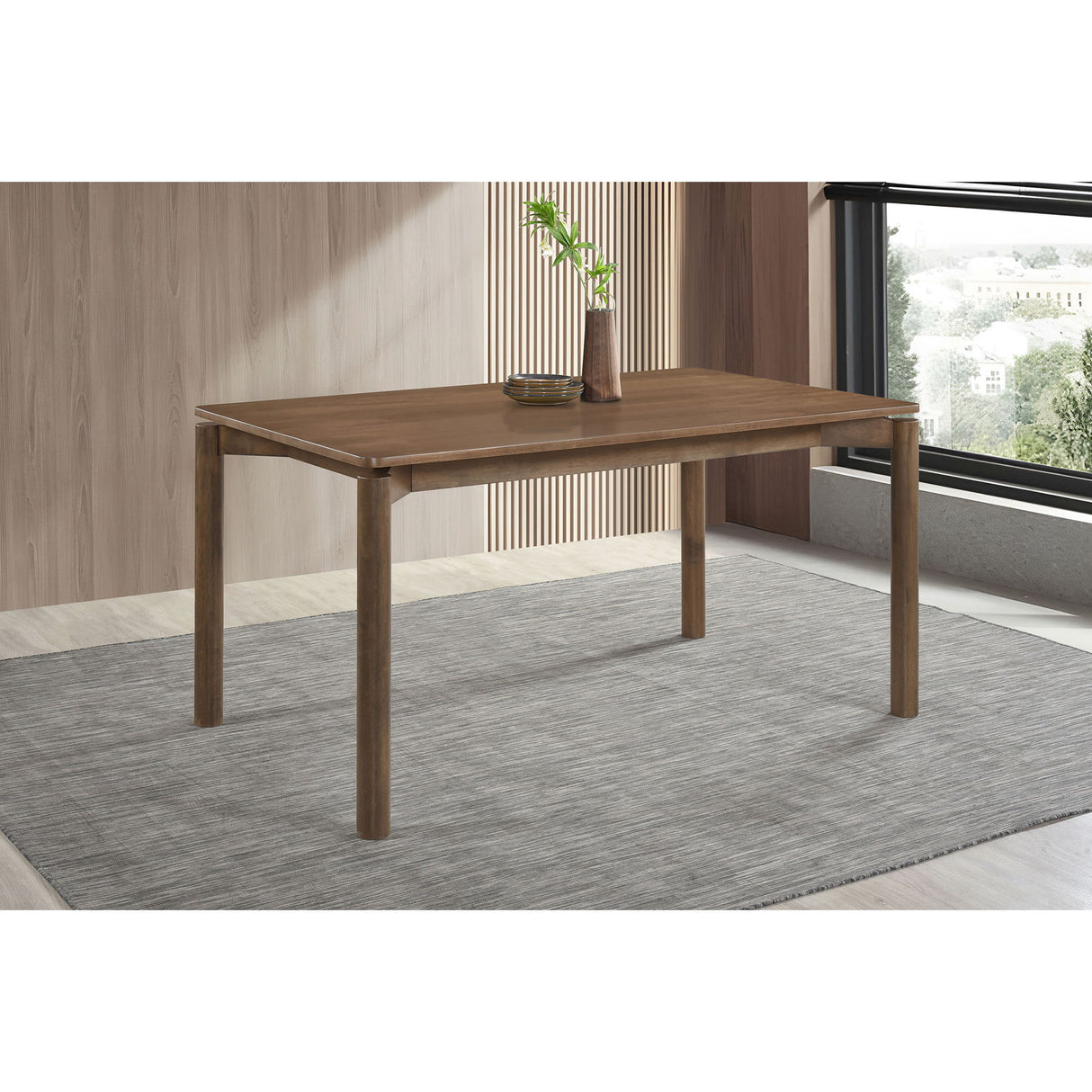 Svenstra - Rectangular Dining Table Set With Armless Side Chairs, Wood, Natural Walnut, 59 X 35.5 X 30 Inches