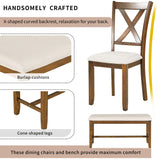 6 Piece Rectangular Dining Table Set With 4 Chairs And Bench