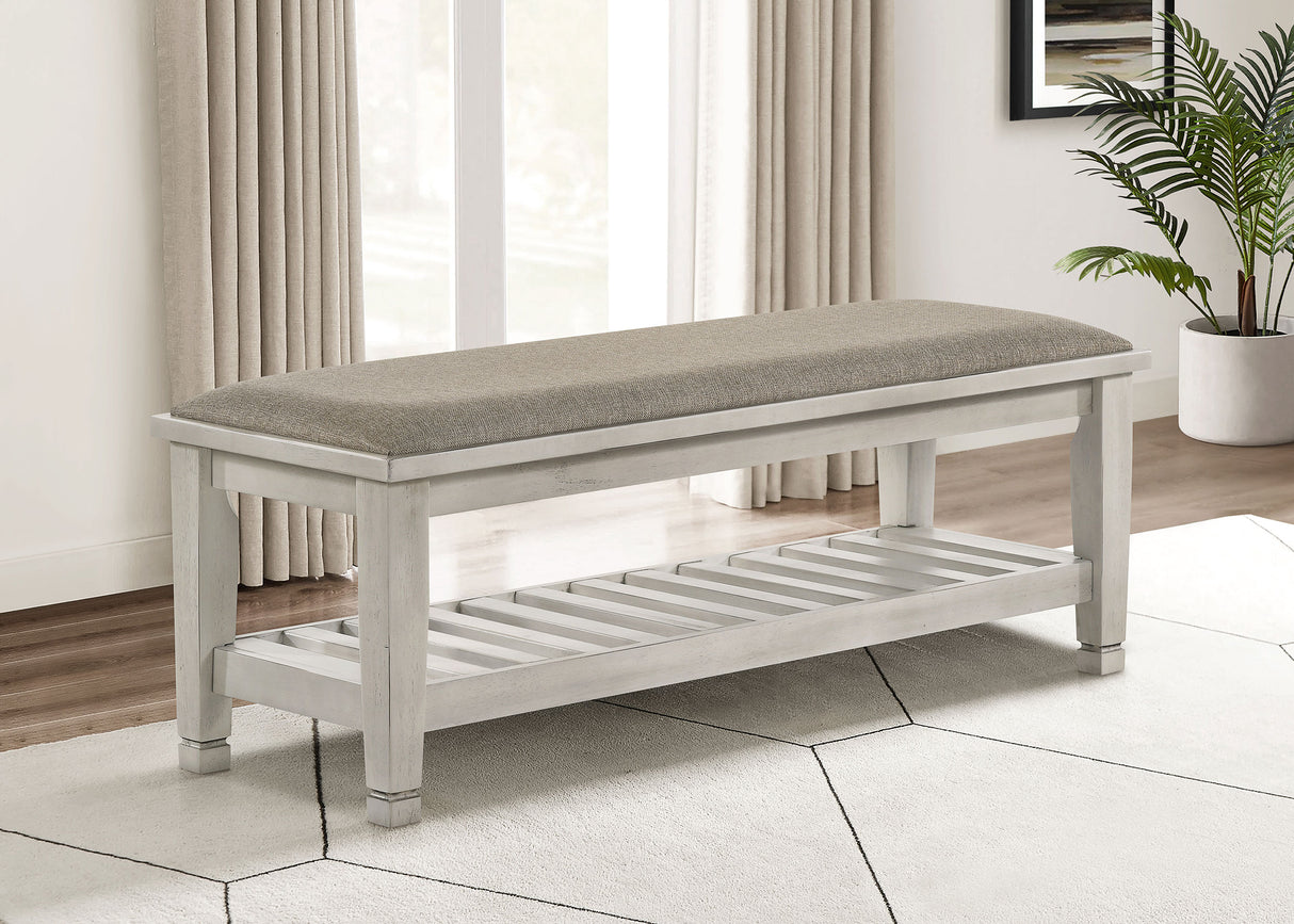 Franco Fabric Upholstered Bench with Shelf - Distressed White