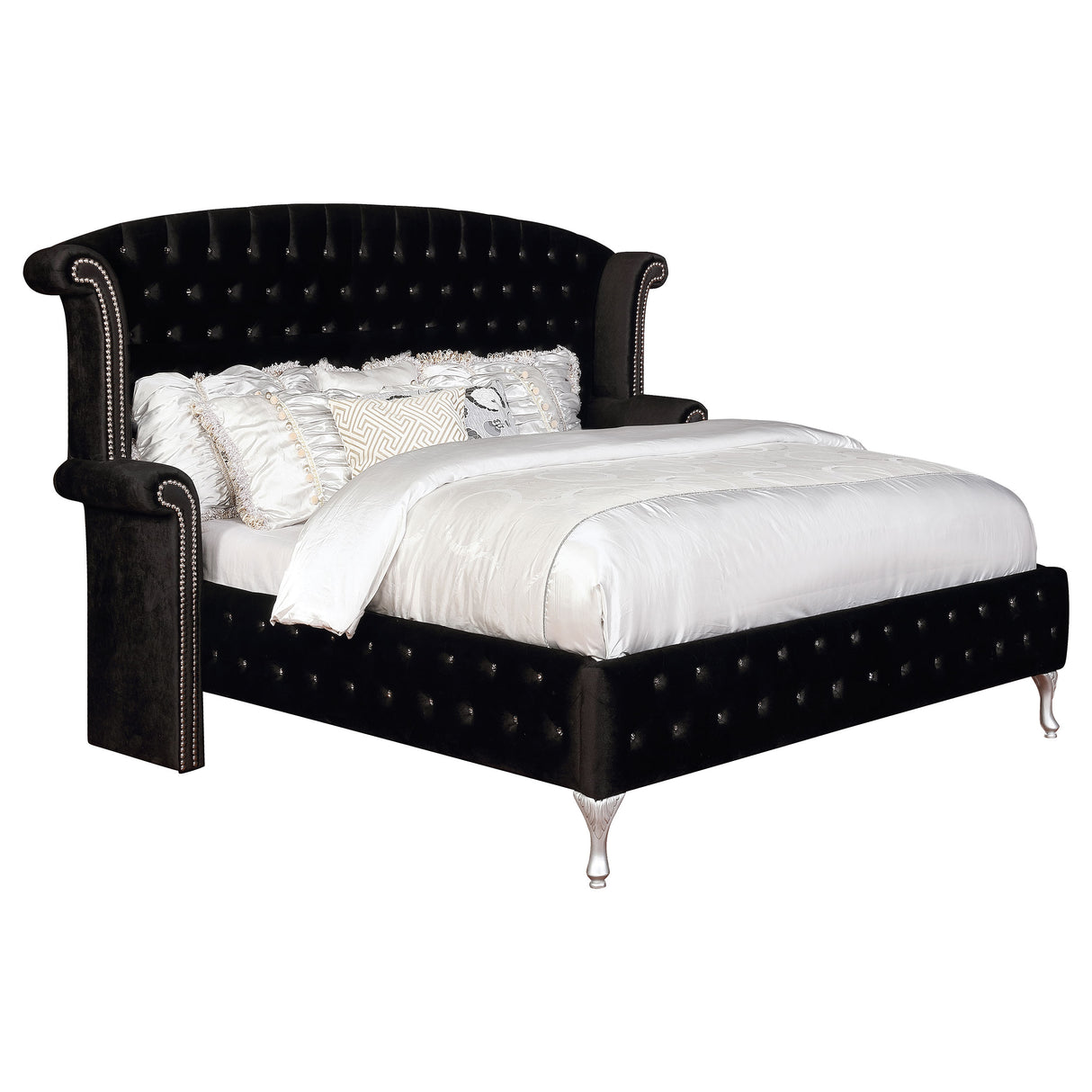 Deanna Upholstered Queen Wingback Bed, Black
