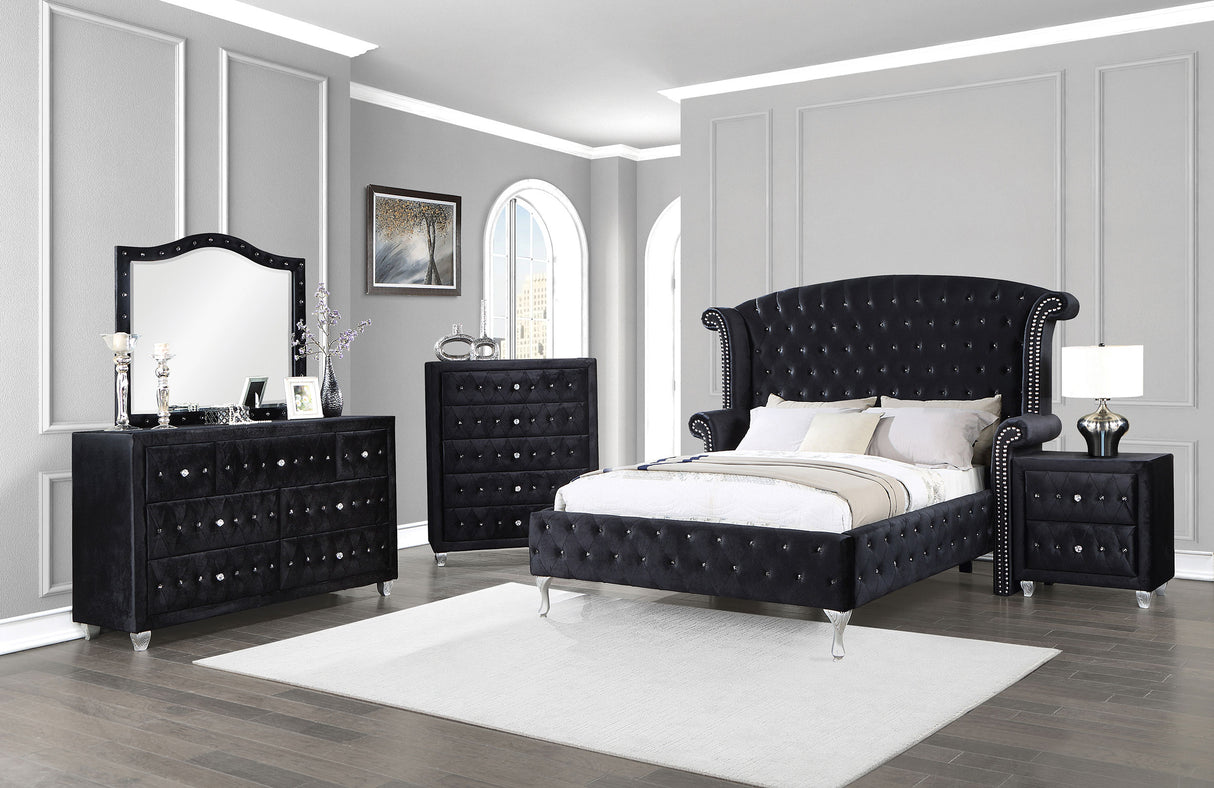 Deanna Upholstered Queen Wingback Bed, Black