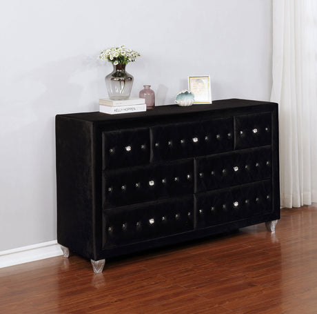 Deanna 7-Drawer Upholstered Dresser in Black