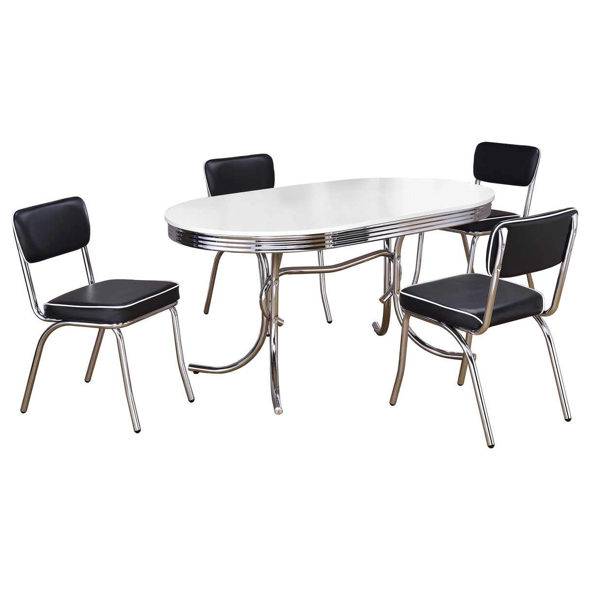 Retro 5-Piece Oval Dining Table Set White and Black