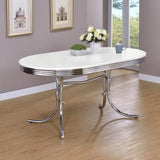 Retro Oval 60-inch White Dining Table with Chrome Legs