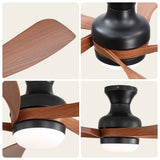 52" Ceiling Fan With 3 Color Dimmable LED Light, DC Reversible Motor, 6 Speed Settings