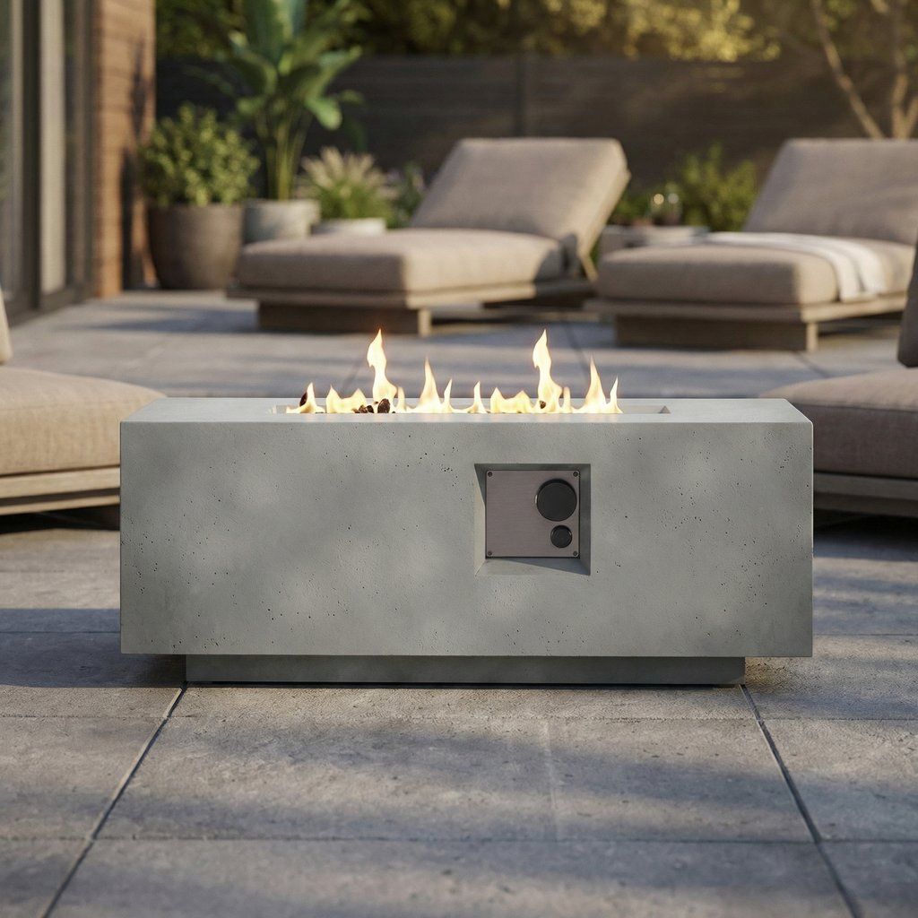 Propane Fire Pit Table Outdoor Heating Unit Concrete 42x20in Dark Gray
