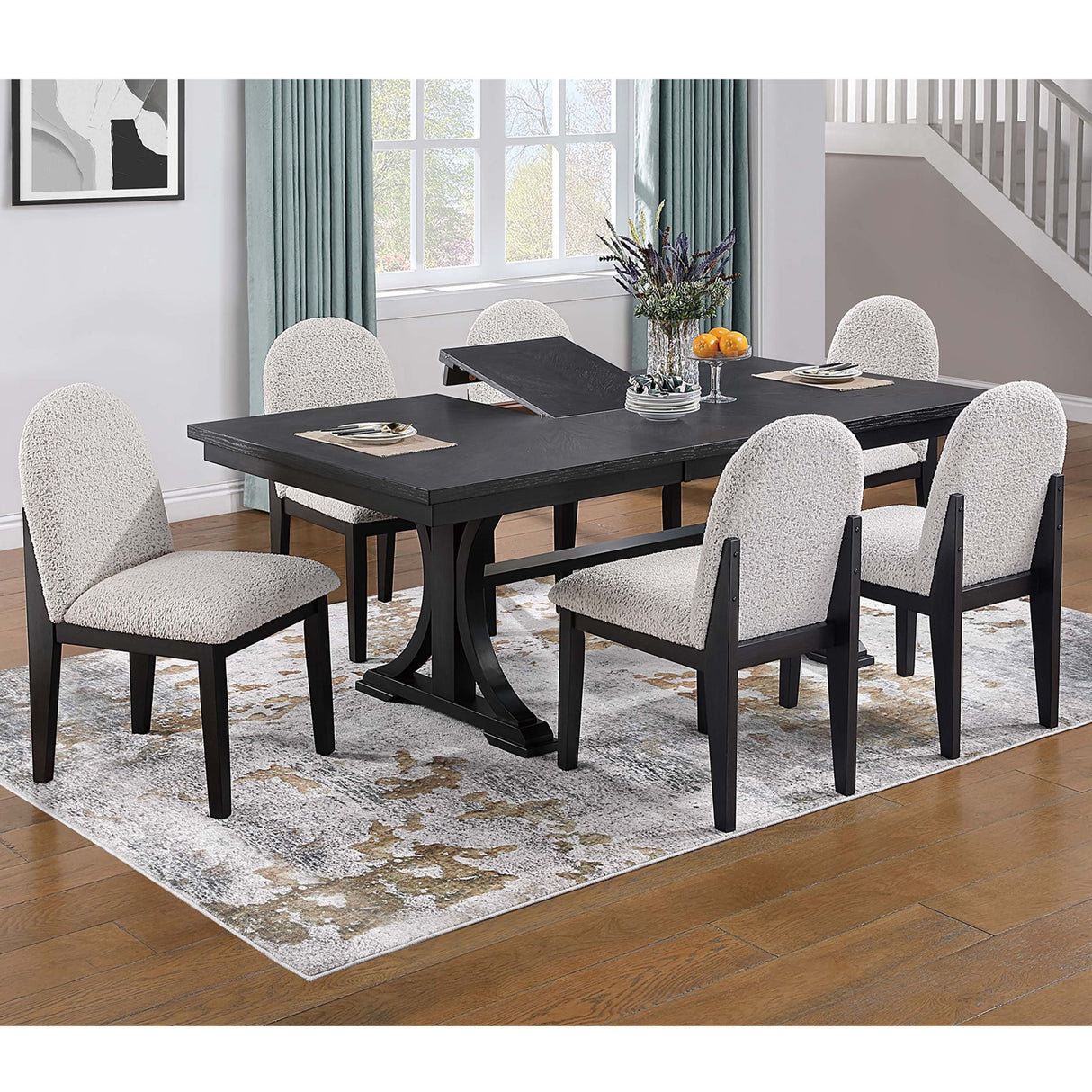 Rectangle Dining Table With Butterfly Leaf, Trestle Base - Charcoal