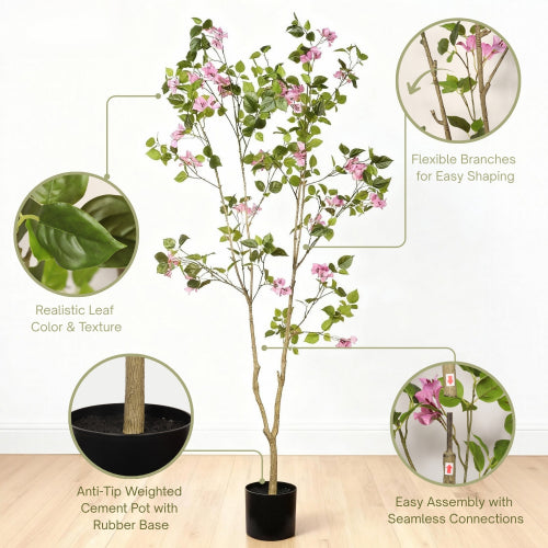 72" Artificial Bougainvillea Tree with Black Plastic Pot