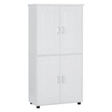 Tall And Wide Bathroom Floor Storage Cabinet With 4 Doors, Adjustable Shelves - White