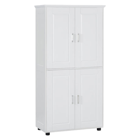 Tall And Wide Bathroom Floor Storage Cabinet With 4 Doors, Adjustable Shelves - White