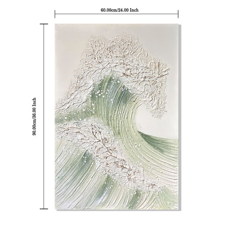 Ocean Wave Wall Art, Textured Canvas Painting With Accents (Set of 2) - Sage Green+Gold