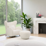 Wingback Armchair & Ottoman Combo For Living Room - White