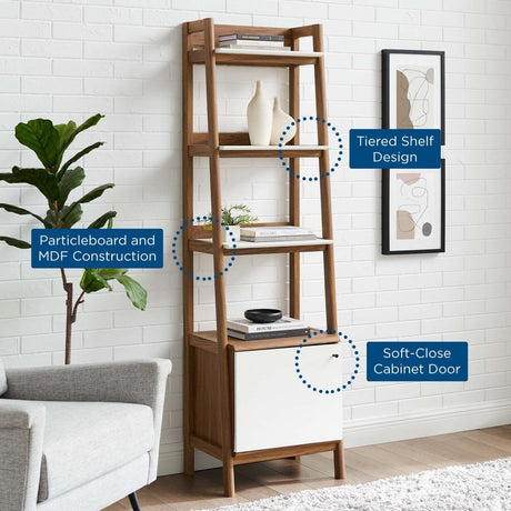 21" Slim Tiered Display Bookshelf with Concealed Storage in Walnut White - Bookcases available at Alpine Outlets in Denver