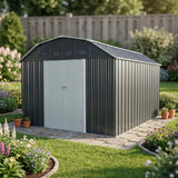 Outdoor Storage Shed Garden Building Metal Arch Roof 10x12ft Black