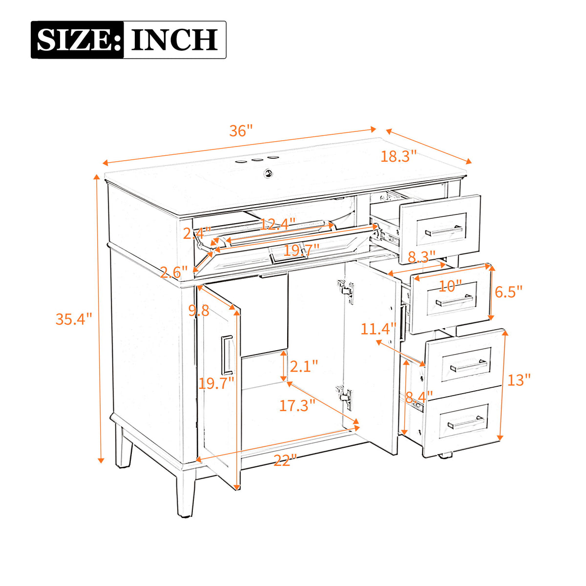 Bathroom Vanity With Sink, Soft Close Doors, 4 Storage Drawers