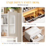 3 In 1 Vanity Table With LED Mirror & Storage Stool For Bedroom