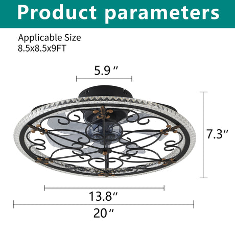 Caged Ceiling Fan With Remote Controlled LED Light - Matte Black