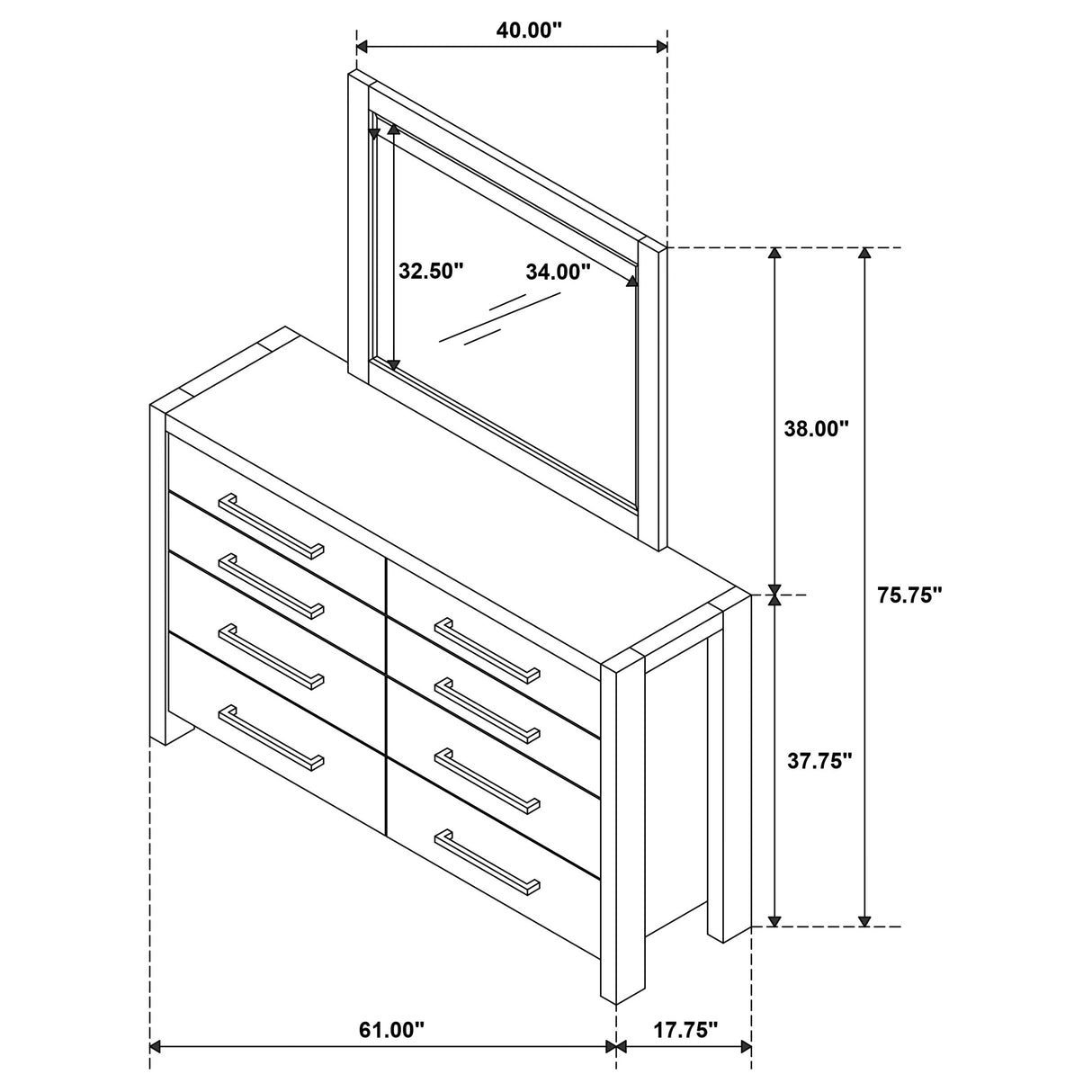 Adderley 8-Drawer Bedroom Dresser with Mirror - Warm Brown
