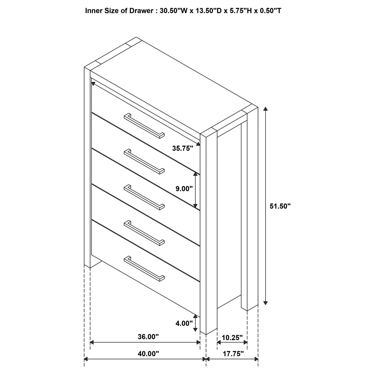 Adderley 5-Drawer Chest of Drawers - Warm Brown
