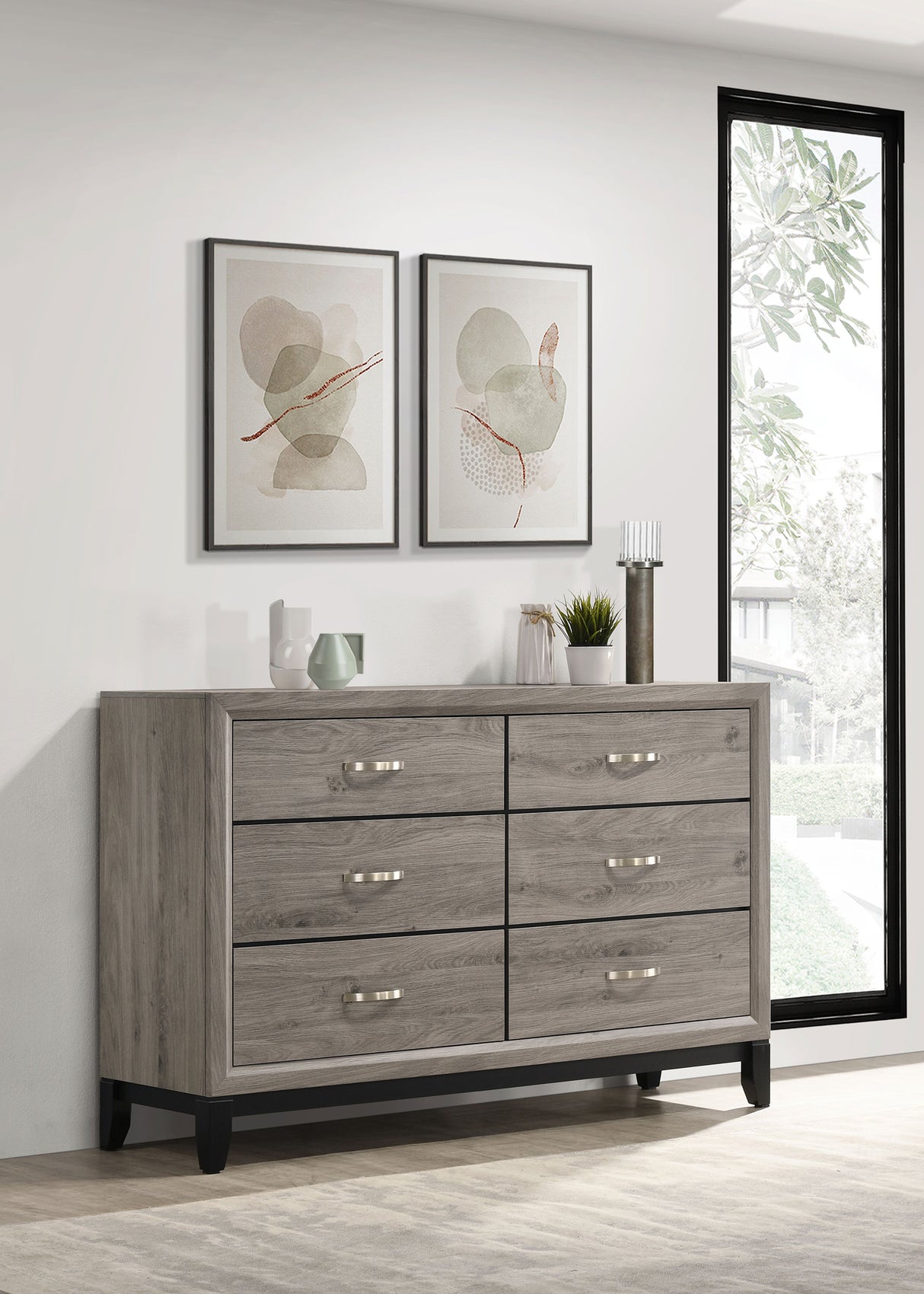 Watson 6-Drawer Bedroom Dresser Cabinet in Light Taupe