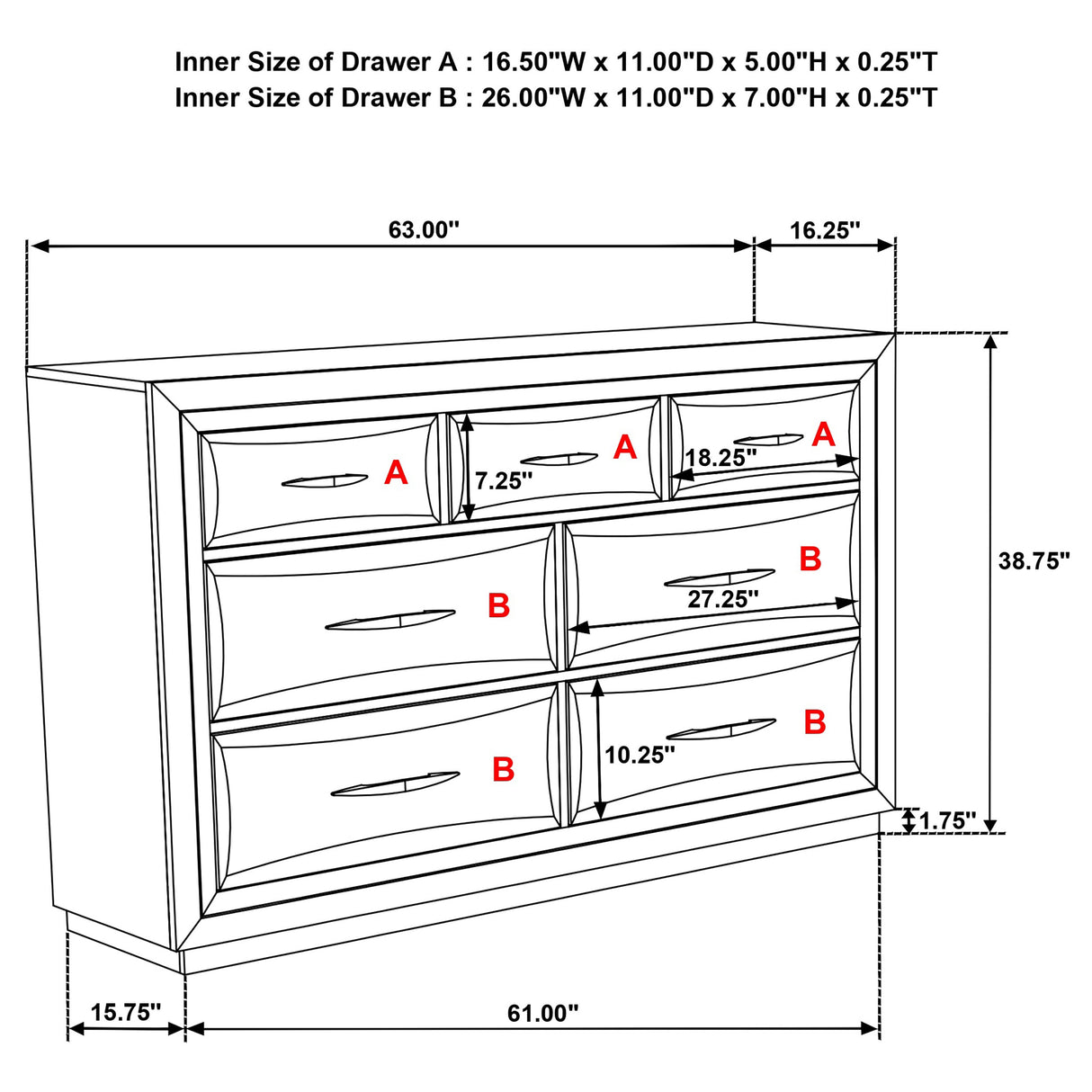 Atlas 7-Drawer Bedroom Dresser Cabinet Dark Oak