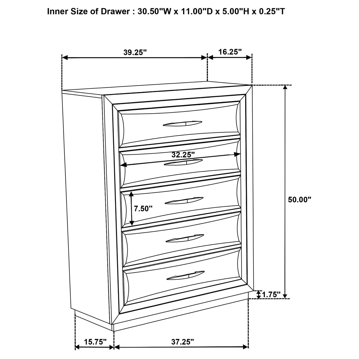 Atlas 5-Drawer Chest of Drawers in Dark Oak