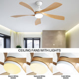 52" Ceiling Fan With 3 Color Dimmable LED Light, 5 Blades, Remote Control, Reversible DC Motor