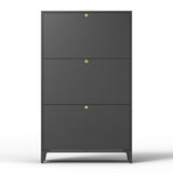 3 Drawer All Steel Shoe Cabinet, Freestanding Storage Organizer With Flip Door