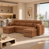 Convertible Sectional Sofa With Storage Chaise, Cup Holders And Pull Out Sleeper