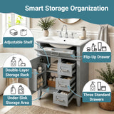 Modern Bathroom Vanity With Sink, Flip Drawer & 3 Drawers, Soft Close Hinges, Adjustable Shelf