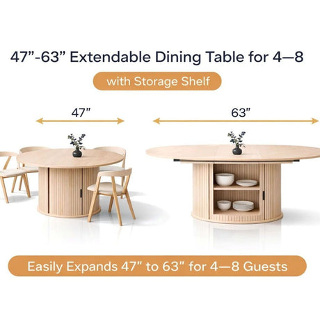 Extendable Round Dining Table With Hidden Storage Base - Ivory