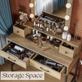 Vanity Desk With 3 Color Lighted Mirror And 4 Drawers