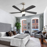 52" Ceiling Fan With Dimmable LED Light, 5 Blades, Reversible DC Motor - Nickel