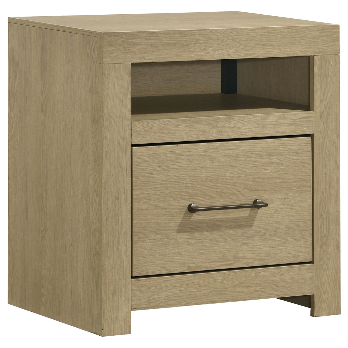 Hendricks 1-Drawer Nightstand with Cubby, Light Oak