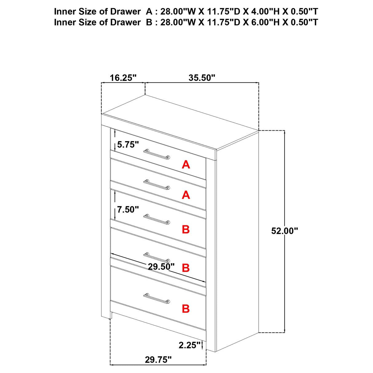 Hendricks 5-Drawer Chest of Drawers in Light Oak