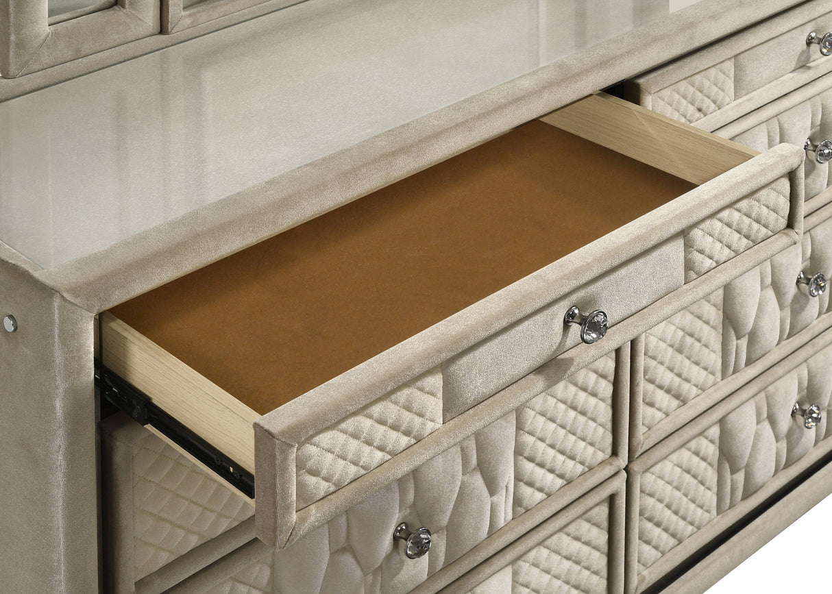 Lorient 8-Drawer LED Dresser with Mirror Ivory Camel