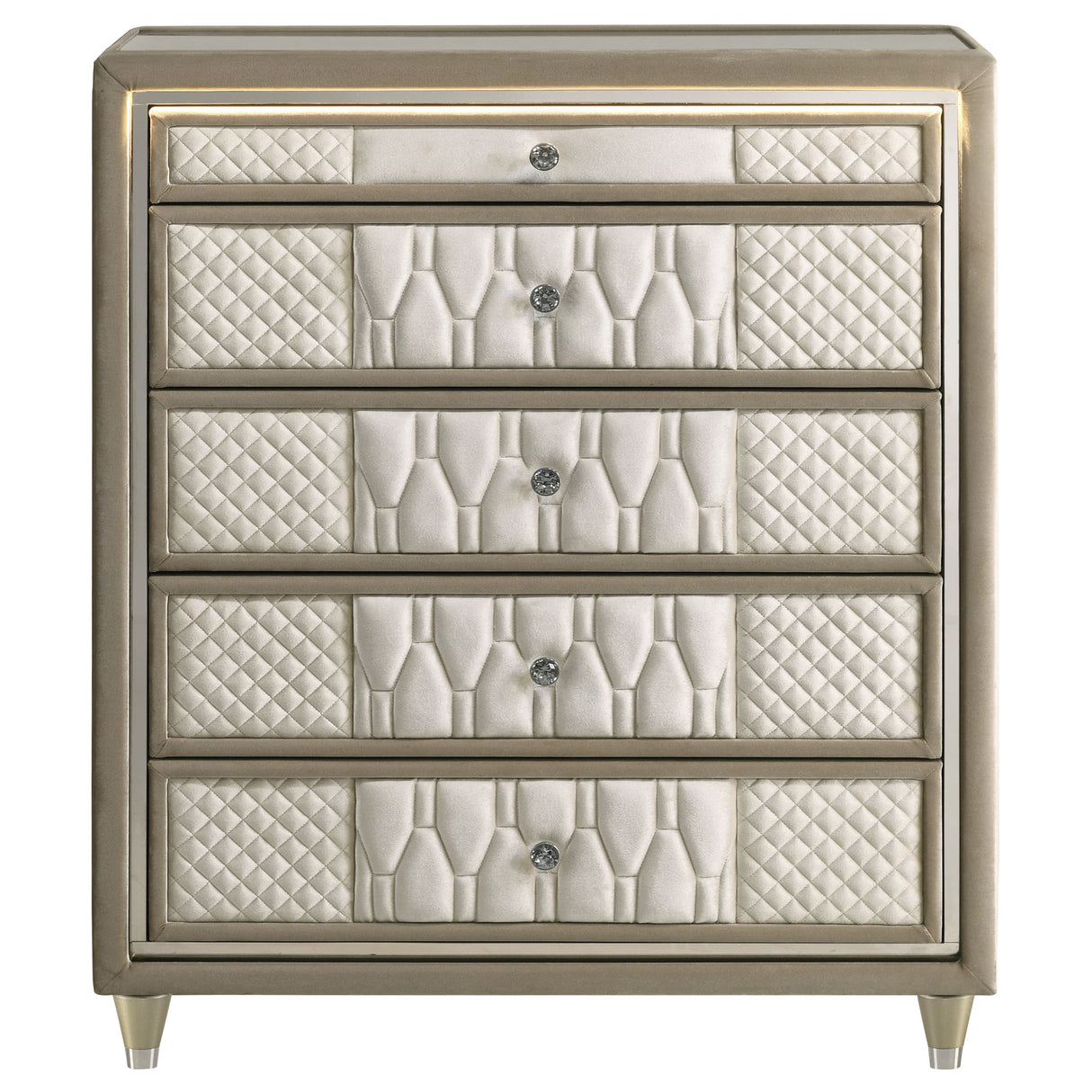 Lorient 5-Drawer LED Chest, Ivory and Camel Velvet