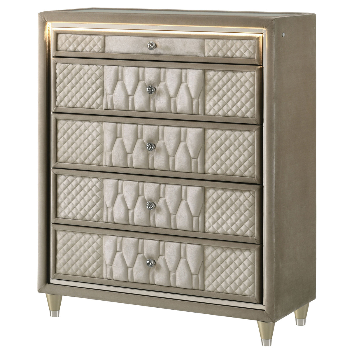 Lorient 5-Drawer LED Chest, Ivory and Camel Velvet