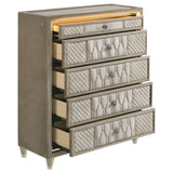 Lorient 5-Drawer LED Chest, Ivory and Camel Velvet