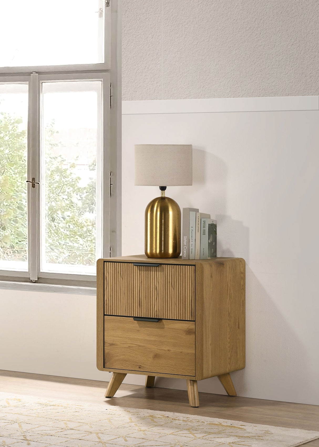 Bennett 2-Drawer Nightstand, Light Oak